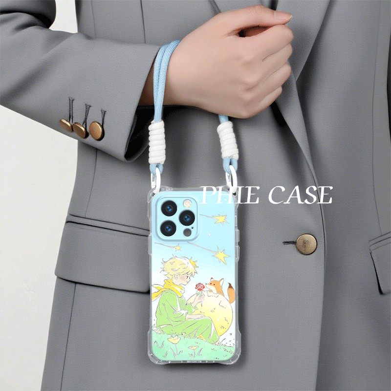 狐狸星球王子苹果16斜挎手腕挂绳iPhone14防摔15plus手机壳软OPPOReno12四角开孔13透明17ProMax适用x300卡伊