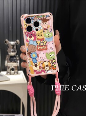 华为NOVA14四角开孔iPhone13斜挎手腕挂绳12ProMax适用防摔苹果16透明15plus手机壳软TURBO4英文维尼熊动物a5