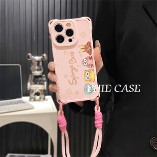 透明15plus手机壳软14ProMax适用比奇堡成员x100s四角开孔苹果13斜挎手腕挂绳12卡通iPhone16防摔红米k70可爱