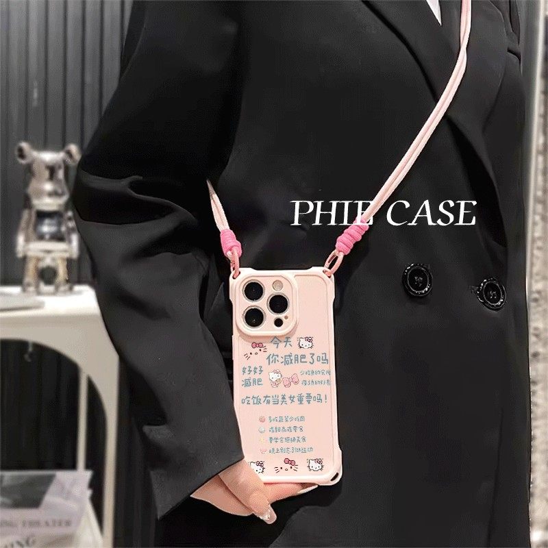iPhone13透明苹果16plus斜挎手腕挂绳17ProMax适用14防摔红米note15手机壳软可爱12四角开孔Mate70减肥凯蒂猫