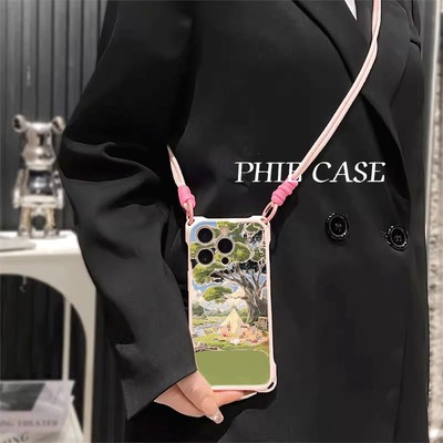 露营小新15plus手机壳软12ProMax适用iPhone17小清新真我gt8pro四角开孔13透明苹果16斜挎手腕挂绳14防摔卡通