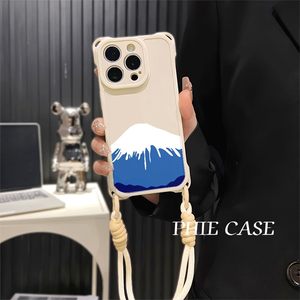 荣耀x70i富士冰山苹果16透明小米15手机壳软14plus四角开孔iPhone13斜挎手腕挂绳12ProMax适用iqooz9个性防摔