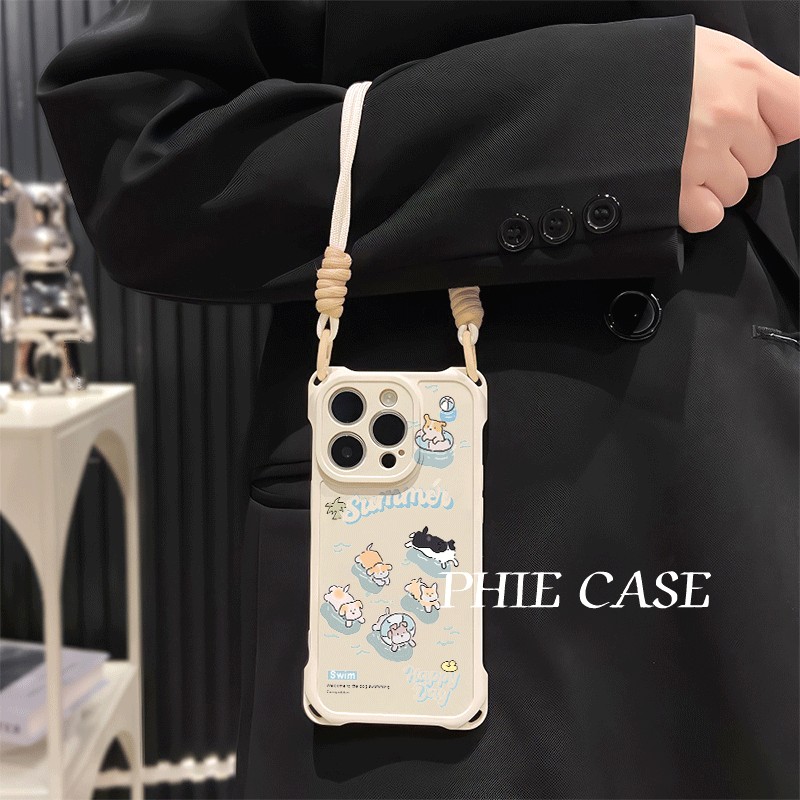 苹果17防摔15plus手机壳软iPhone14四角开孔13ProMax透明荣耀400可爱游泳动物16e斜挎手腕挂绳12适用一加ACE5