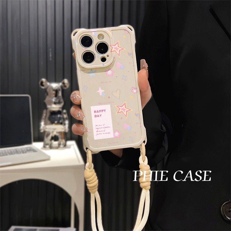 华为NOVA13英文爱心星星苹果16透明15plus手机壳软14四角开孔iPhone斜挎手腕挂绳12ProMax适用荣耀MAGIC7防摔