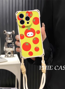 iPhone14防摔15plus手机壳软12ProMax适用番茄凯蒂猫小米17四角开孔13透明苹果16斜挎手腕挂绳ins风荣耀POWER