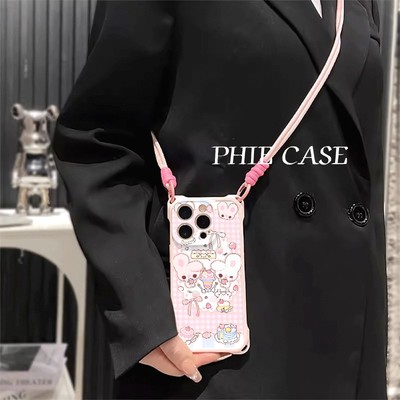一加13雪糕兔子透明苹果16e斜挎手腕挂绳17ProMax适用iPhone14防摔15plus手机壳软12四角开孔iQOOneo11少女心