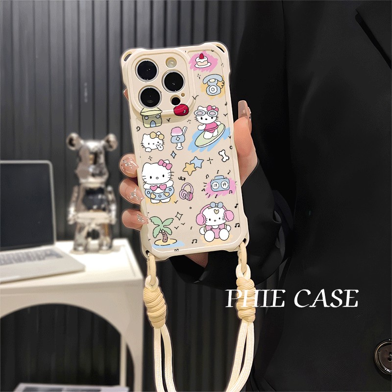 OPPOReno13斜挎手腕挂绳12ProMax适用HelloKitty少女心iPhone16防摔透明15plus手机壳软14四角开孔苹果11可爱
