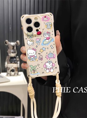 OPPOReno13斜挎手腕挂绳12ProMax适用HelloKitty少女心iPhone16防摔透明15plus手机壳软14四角开孔苹果11可爱