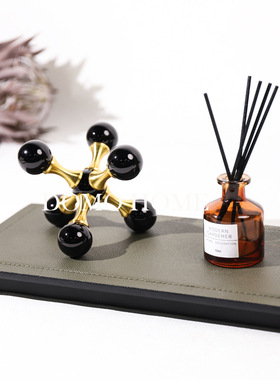 欧式轻奢皮革托盘香托样板房家居卧室软装搭配套装收纳盘装饰