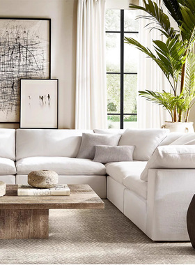 rh家具美式轻奢云朵客厅沙发cloud组合比利时亚麻布艺羽绒沙发