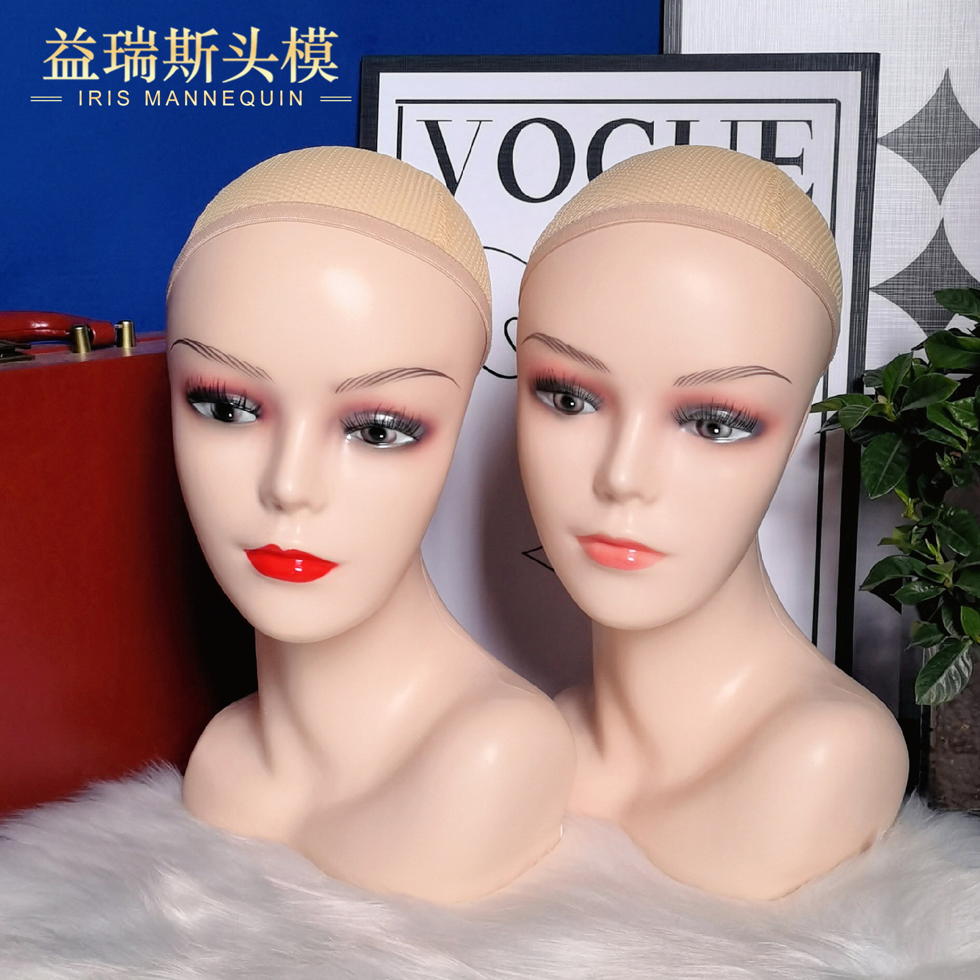 假发店低款头模特头低柜展示假发帽子仿真假人头放置展示架模型