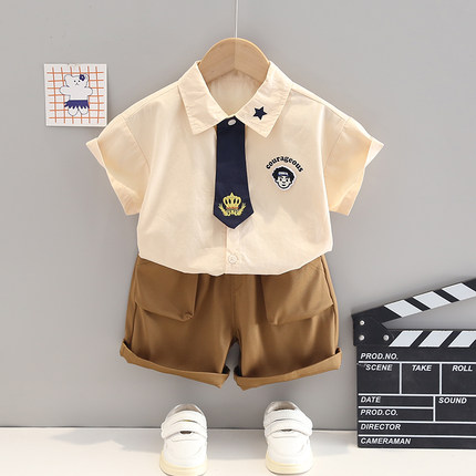 男童衬衫套装纯棉夏装宝宝帅气衣服洋气男宝夏季婴儿小童短袖童装