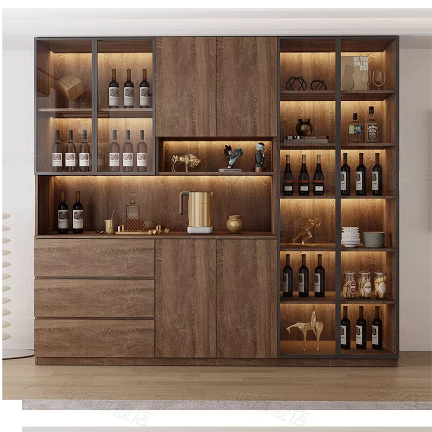 酒柜餐边柜靠墙一体储物柜家用客厅2026新款轻奢高级感收纳展示柜
