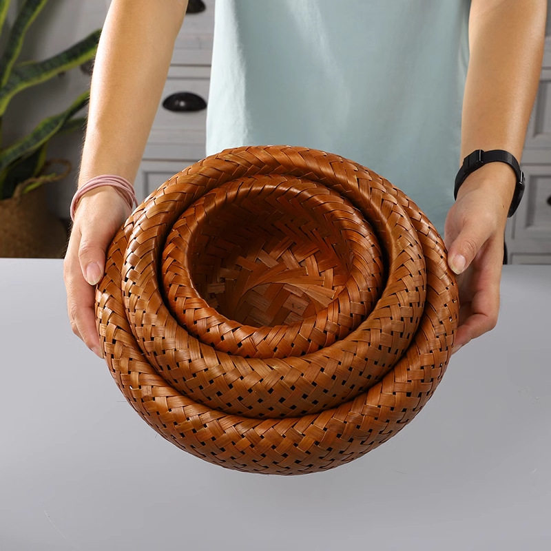 竹编制品馒头筐复古色鸟巢水果篮子收纳小竹筐竹子编织圆竹篮果盘,特色手工艺,竹编/竹雕,淘宝优惠券,粉丝福利购,淘宝优惠卷