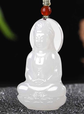 佳媛玉业新疆和田玉烟紫色羊脂玉观音玉吊坠 男女士观世音玉坠