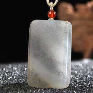 佳媛玉业孤品新疆青花和田玉平安无事牌玉吊坠 男女士款玉坠