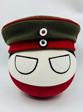 德二球 配无檐野战帽普鲁士尖顶盔 波兰球漫画球形毛绒公仔