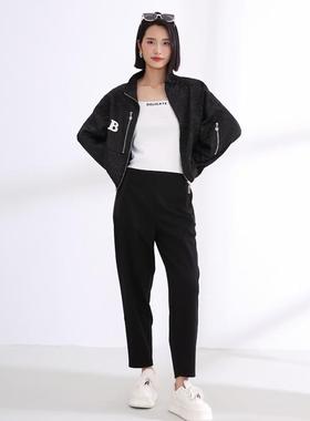 盈达品牌女装黑色短外套秋冬新品时尚百搭设计感上衣 4DB5N6122