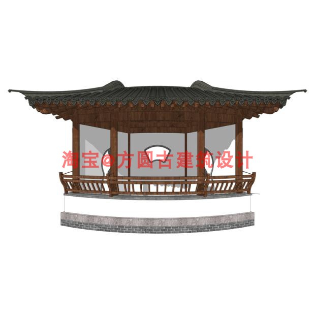 承接古建筑设计 营造法原园林建筑 扇亭凉亭亭子SU精细模型设计