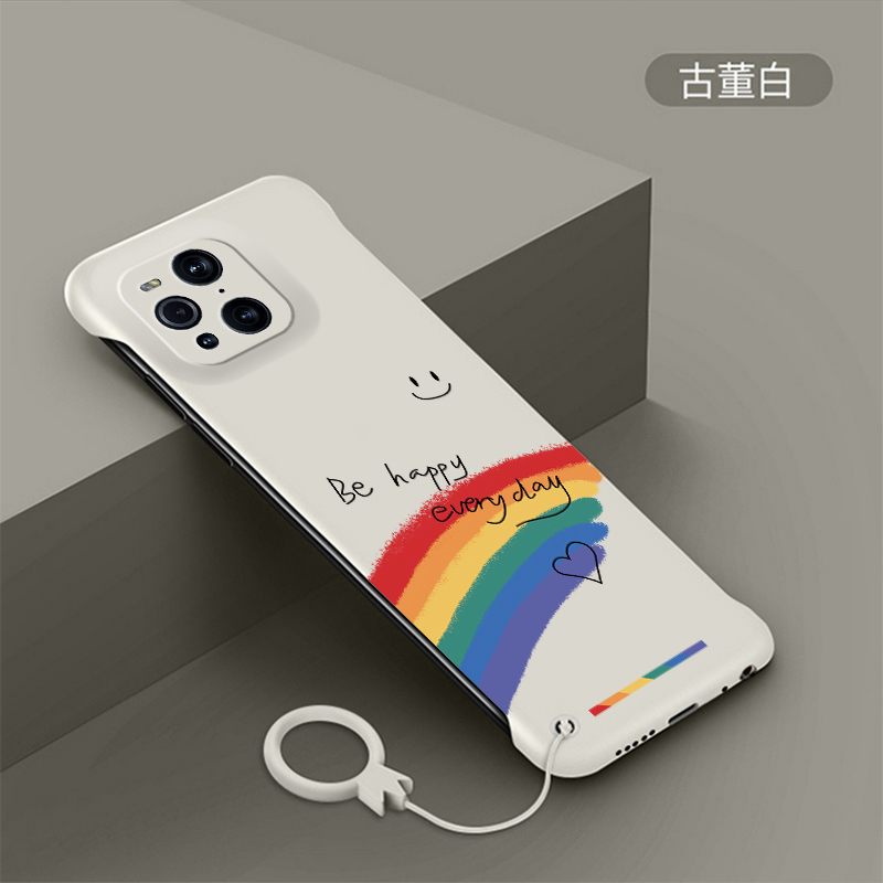 oppofindx3pro手机壳无边框彩虹findx3创意时尚保护套曲屏超薄磨砂findx3pro半包防摔硬壳oppox3个性简约外壳-封面