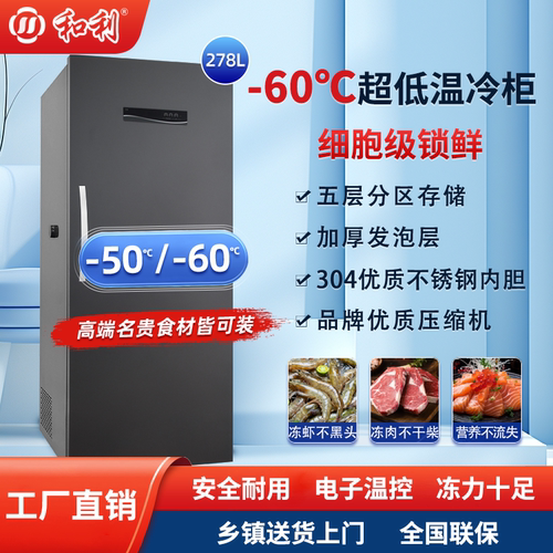 和利-60℃立式冷柜278L海鲜冷冻