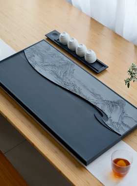 闻石整块乌金石茶盘高端轻奢天罗绿石茶盘家用绿檀石茶台排水茶具