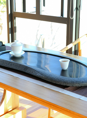 闻石天然乌金石茶盘家用石头茶台石材茶海黑金石茶盘简约茶具套装