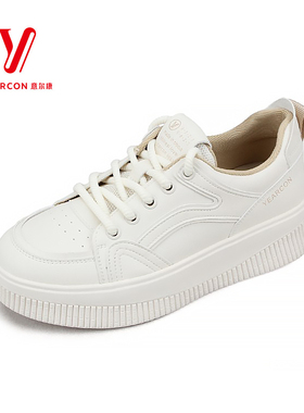 意尔康秋季新款女鞋时尚简约厚底小白鞋休闲板鞋