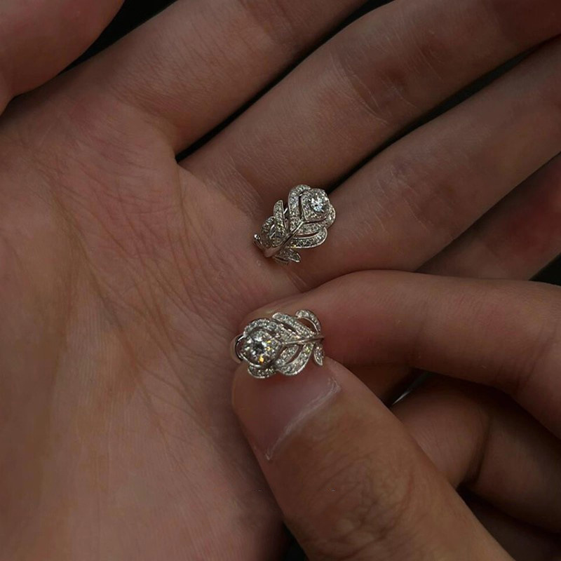 法式爆闪仿锆石羽毛耳环女冷淡系简约百搭轻奢高级感精致优雅耳饰