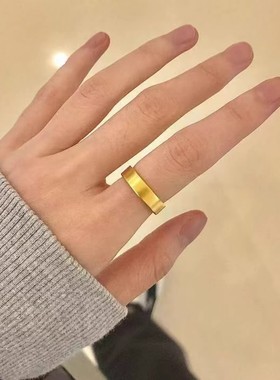 中古金色光面素圈开口戒女vintage古法传承指环小众设计感食指戒