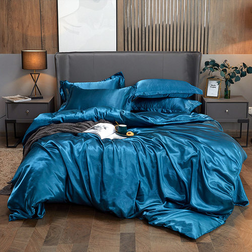 satin silk 4 piece Student Bed sheets set quilt duvet cover