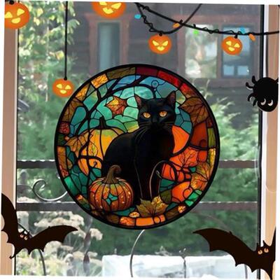 Halloween Horror Castle Black Cat Window ers Glass PVC No-Gl