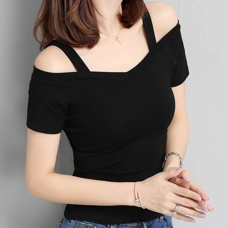 T恤女2025夏季韩版黑色l露T恤