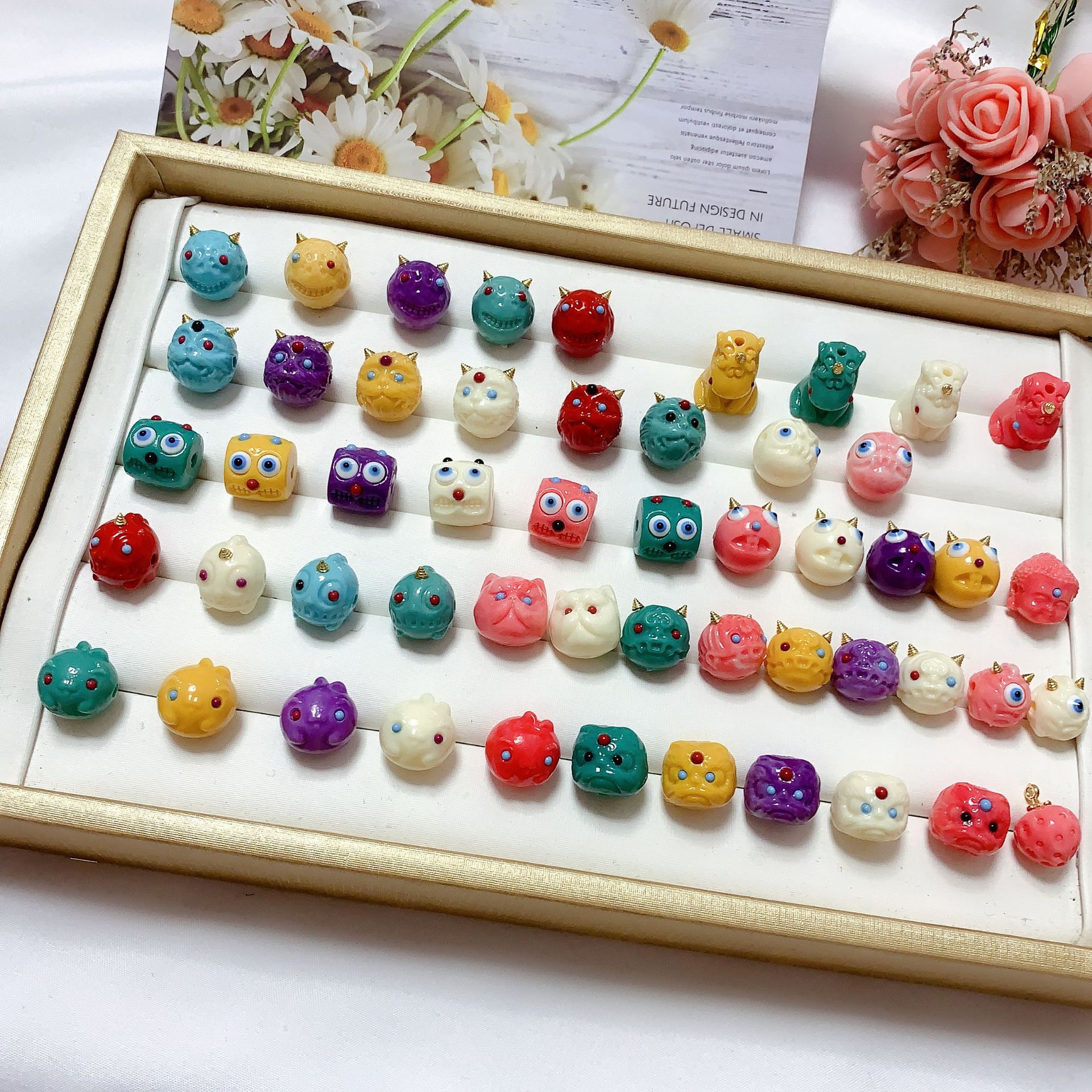 仿南红小怪兽珠子珠珠菱镁矿圆珠桶珠配件DIY多宝手链饰品配珠