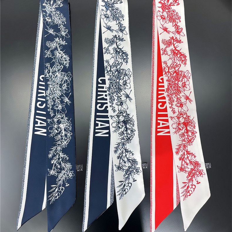 新款小碎花印花斜纹仿真丝包包手柄丝巾细长窄小丝带领巾女小飘带