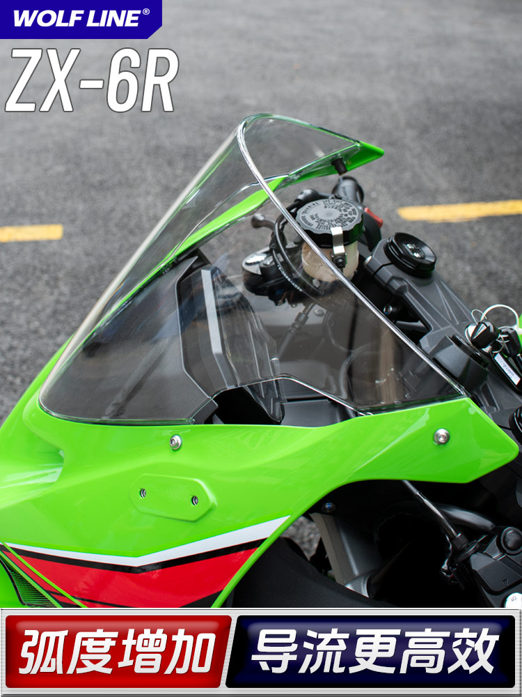 适用24+款川崎ZX-6R改装弧度加高前挡风竞技导流PC风挡玻璃导流罩