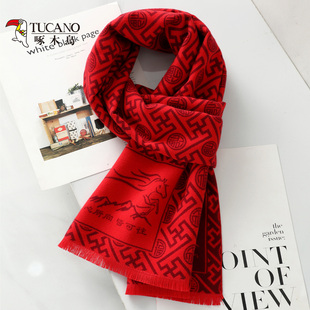 啄木鸟年会2026马年新款本命年礼物红围巾女款冬季中国红色男围脖