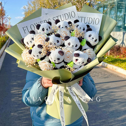 熊猫玩偶花束生日送女友送闺蜜