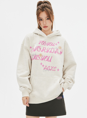 喜士潮社AGXS复古秋冬宽松加绒连帽衫幻影字母小鸟卫衣男女情侣装