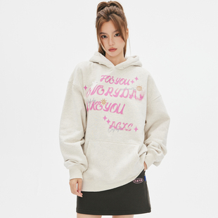 喜士潮社AGXS复古秋冬宽松加绒连帽衫 幻影字母小鸟卫衣男女情侣装