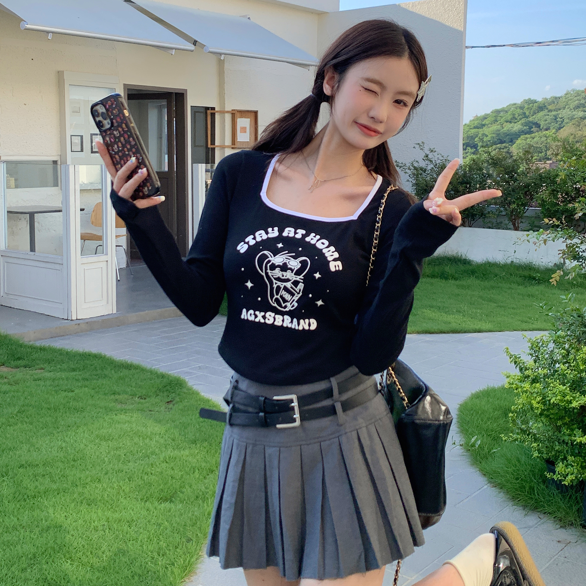 喜士潮社AGXS卡通鼠方领紧身长袖
