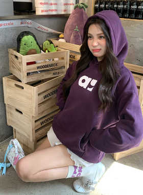 AGXS秋冬新款ag印花基础加绒连帽卫衣男女宽松百搭上衣帽衫