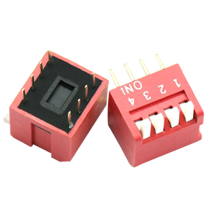 【TELESKY】拨码开关/直插/侧拨/2.54间距/4位 红色-镀金