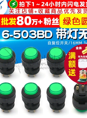 R16-503BD 带灯无锁/自复位开关/16MM 3A/250V绿色   圆形