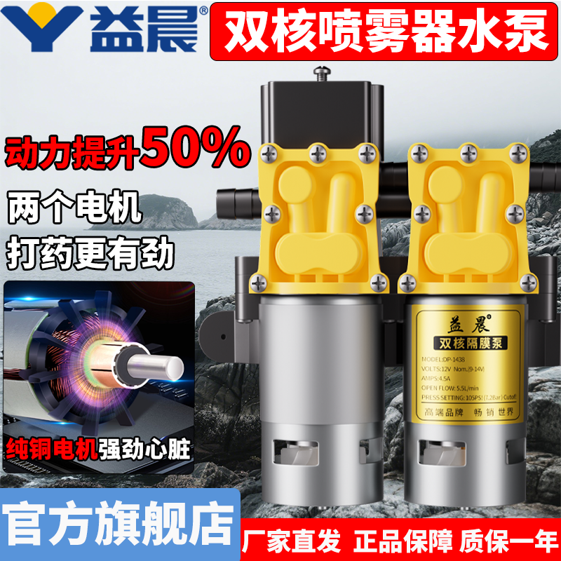 益晨高压双泵12v喷雾器水泵打药大压力电动喷雾器配件大全大功率