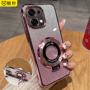 适用oppoA6手机壳闪粉带支架oppoA6plus电镀硅胶保护套轻薄时尚PLS120男女新款高级感PKQ110镜头全包防摔软壳