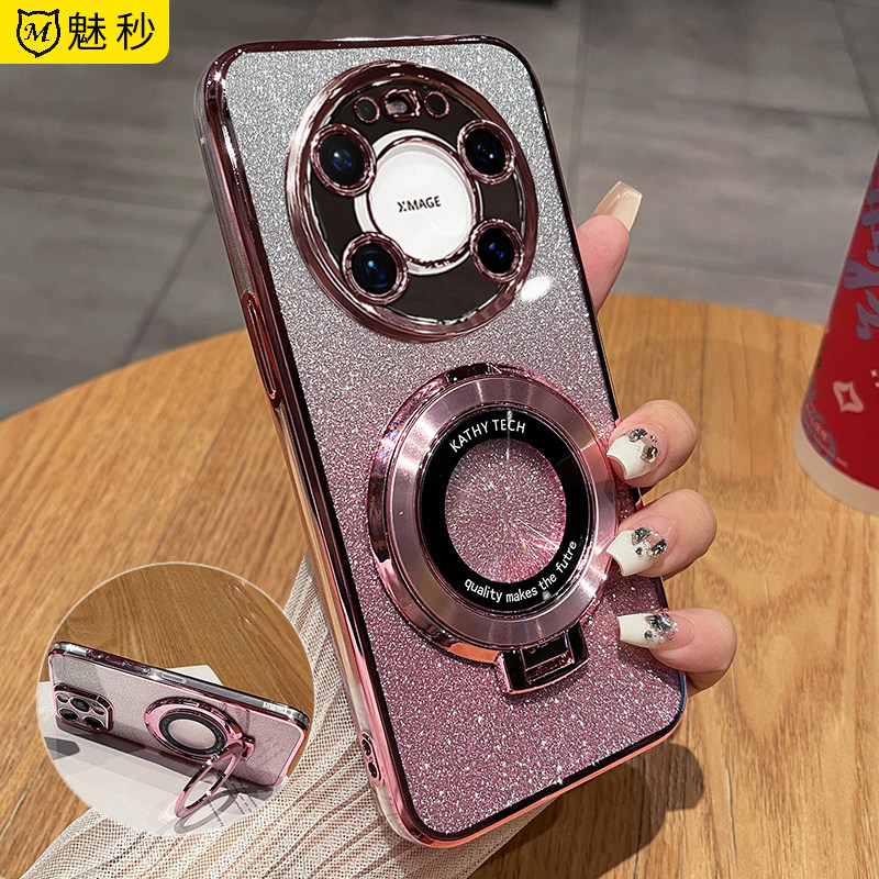 适用华为mate80手机壳闪粉meta80pro电镀硅胶保护套带支架mate80promax高档时尚男女新款镜头全包防摔软壳薄