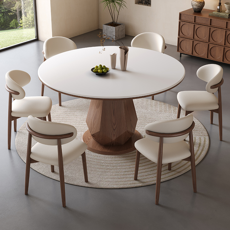 高端岩板餐桌椅组合现代简约家用小户型圆桌轻奢实木圆形吃饭桌子