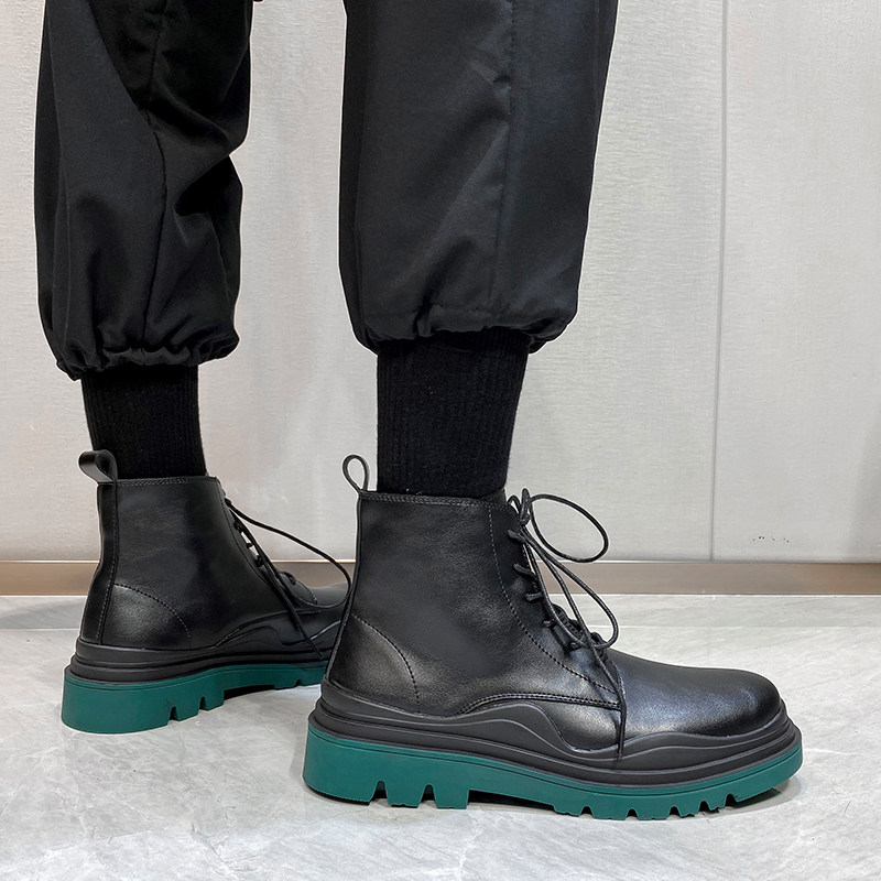 SMOKE TUBE BOOTS MENS CHELSEA SHORT BOOTS MID-HIGH MARTIN BOOTS MENS BRITISH STYLE 2021 NEW THICK-SOLED TOOLING LEATHER BOOTS TIDE