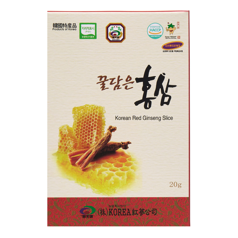 韩天红参蜜片20g韩国原装进口礼盒装正品即食蜂蜜高丽参切片